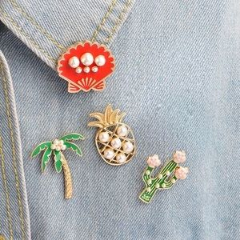 [Boutique] Red Shell Enamel Pearl Pin - Picture 2 of 4